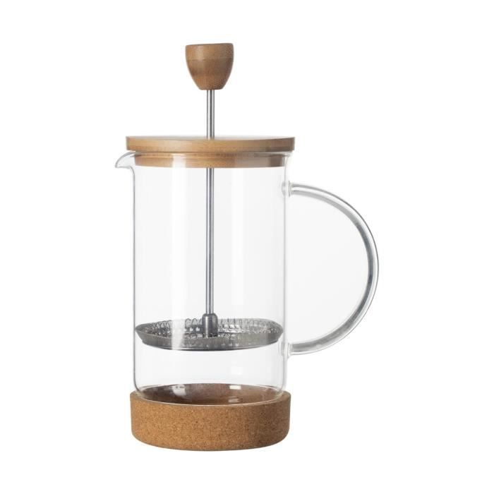 Cafetière À Piston - Secret De Gourmet - 60 Cl - Verre Et Bambou - Couvercle En Bambou - Base En Liège
