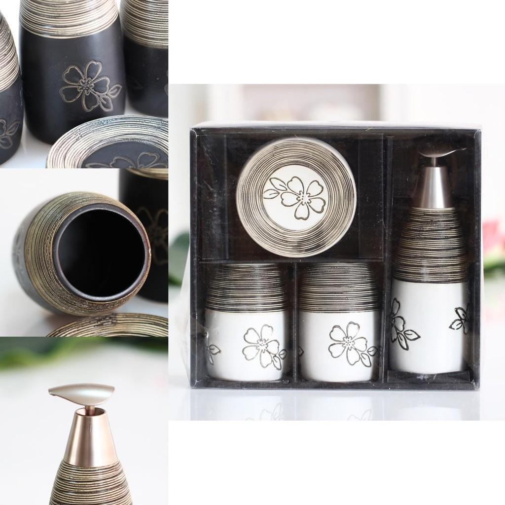 Elegant Ceramic Bath Accessories Collection With Flower Pattern For Gift And Decor