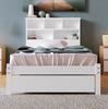 Solid Wood Single Bed with Drawers and Slatted Base, Bookshelf Teenagers and Adults Children's Bed, 90x200cm White