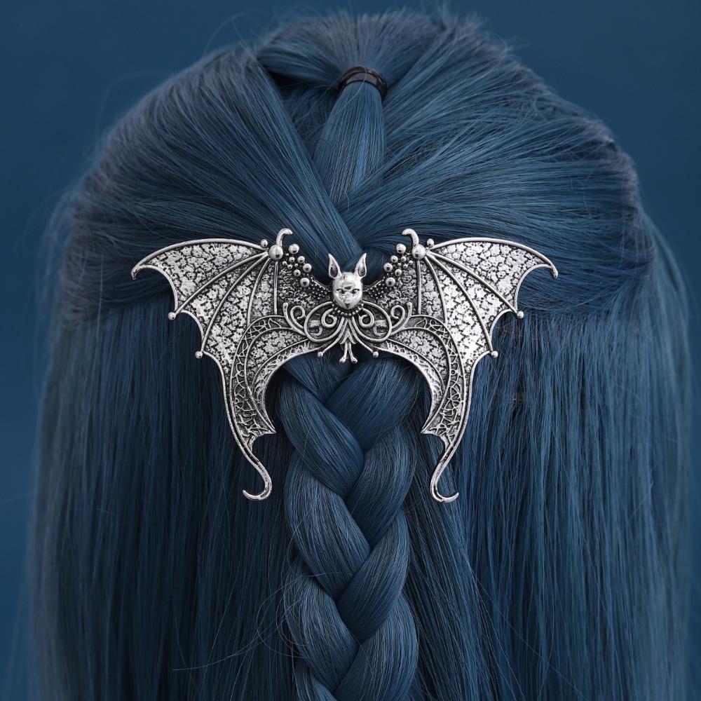 With Strong Grip Vintage Silvery Bat Hair Clip Antiqued Halloween Cosplay Hair Clip  Hair Styling