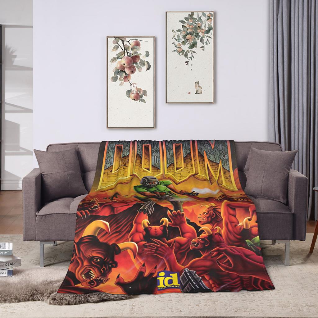 Doom Slayer Gaming Blanket Warm Soft Print Plush Throw Blanket For Couch Chair Sofa Bed Camping Flannel Bedspread Bed Cover