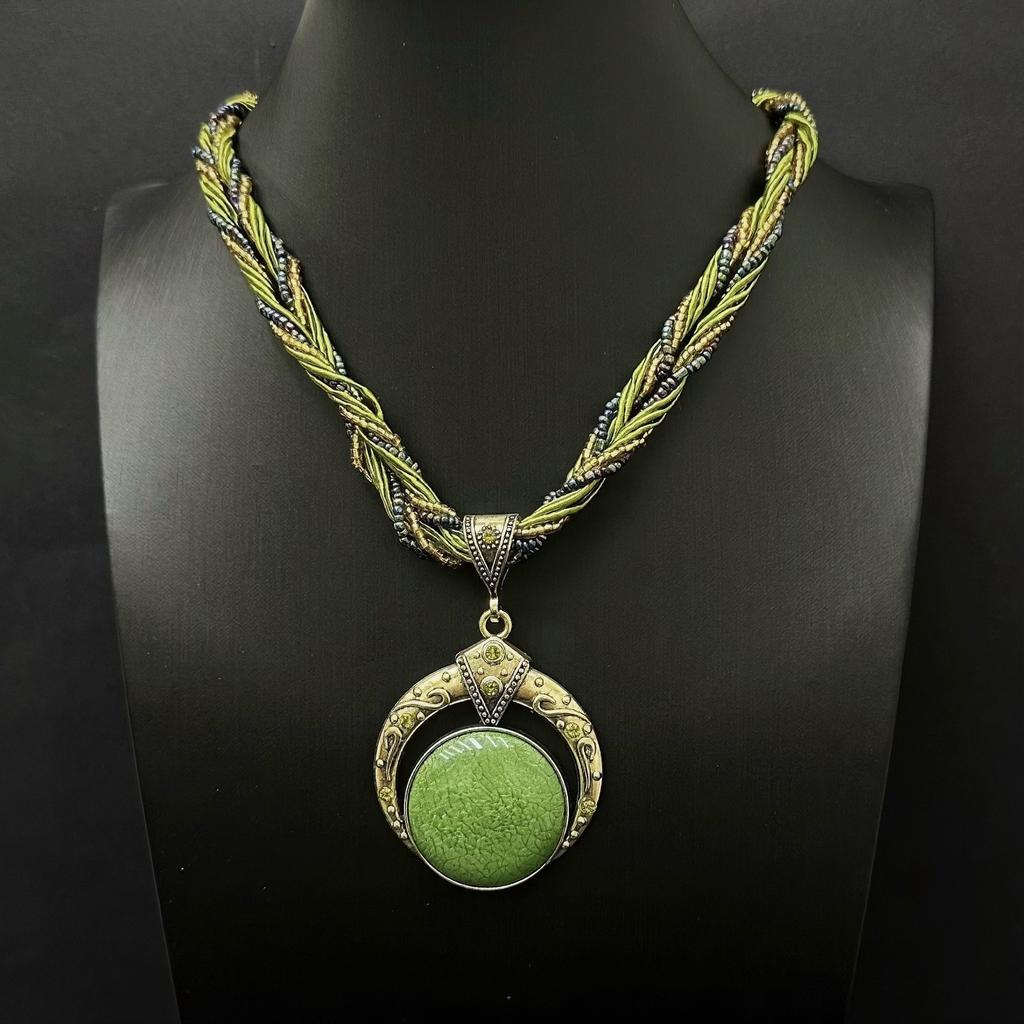 Women's Vintage Bohemian Necklace, Green Statement Jewelry for Everyday Wear