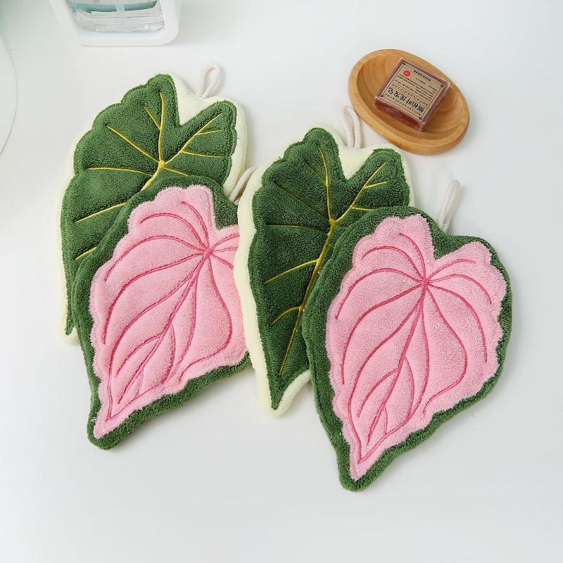 Plant Leaf Hand Towel, Hanging Type Kitchen Bathroom,Portable Towel Rag Water Suction Cleaning Plant Handkerchief Towels