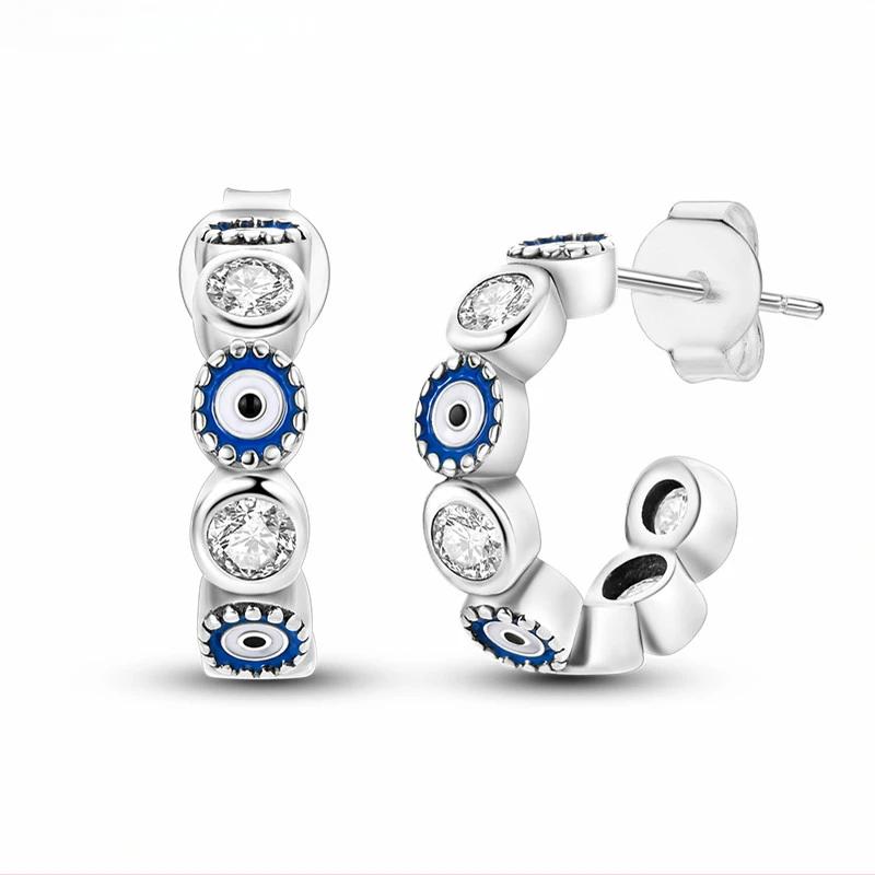 Shining Blue Zircon Owl Earrings Copper Evil Eyes Earrings For Women Wedding Engagement Planet Moon Star Zirconia Jewelry