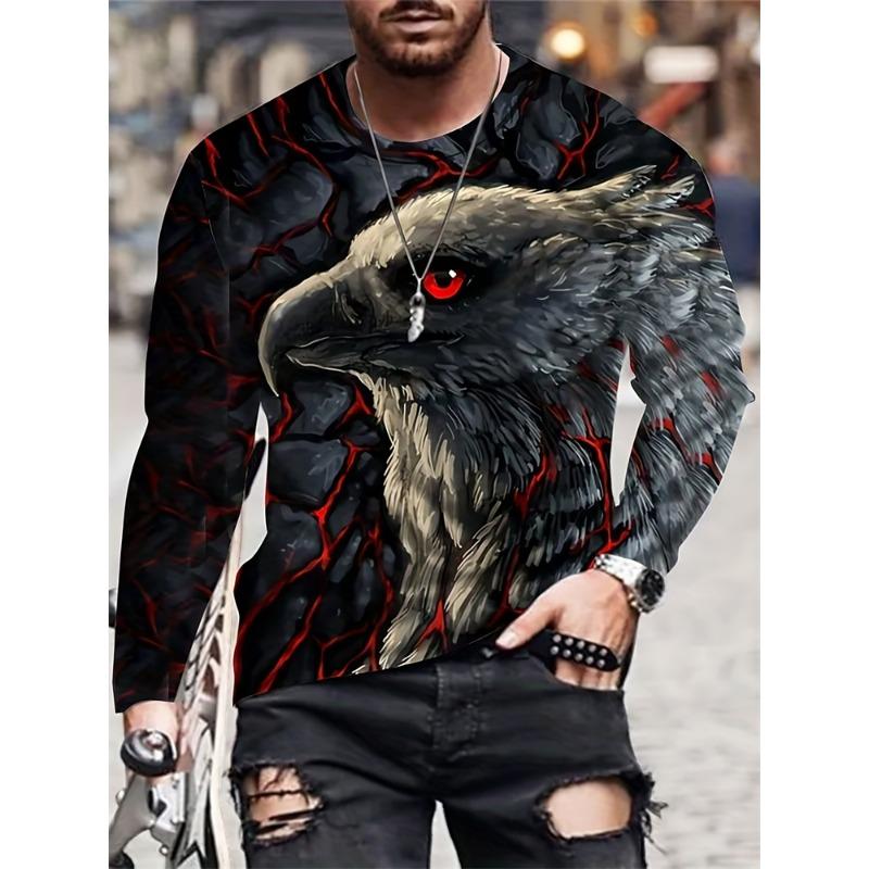 3D Wolf Print Autumn And Winter Men's Top Daily Casual Men's Long Sleeve T-shirt Outdoor Street Fashion Men's Long Sleeve Top