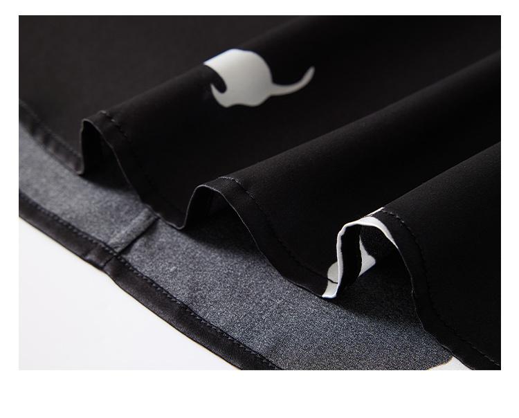Elastic Satin [19mm Top] 2025 Short Sleeved Women's Spring and Autumn Cartoon Black Background White Cat Women's T-shirt