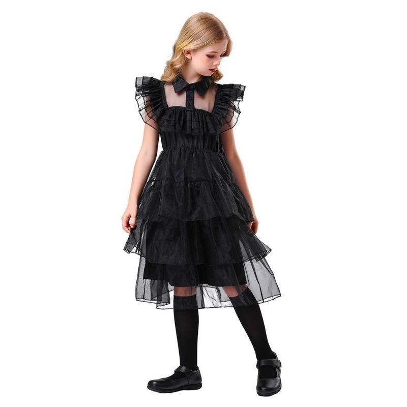 Abito da Ballo Famiglia Addams Halloween Mercoledì Vestito Nero