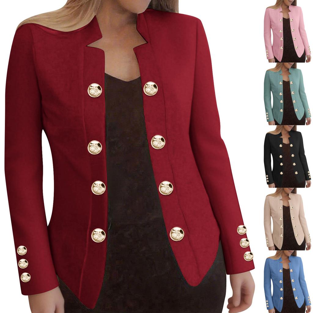 Fashionable Women's Solid Color Casual Long-sleeved Button Cardigan Jacket