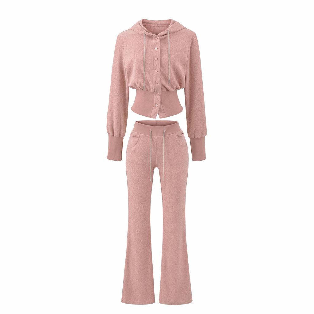Spring 2026 Women's Diamond Chain Hooded Cardigan & Flare Pants Set