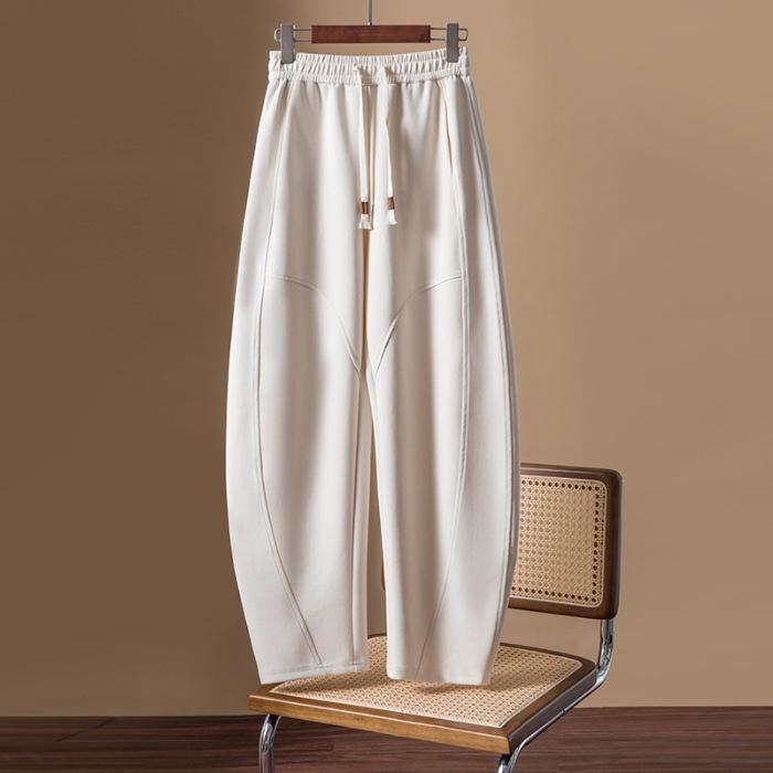 2024 Women's Korean Wide-Leg High-Waist Velvet Pants - Autumn/Winter Collection with Drawstring and Loose Fit.