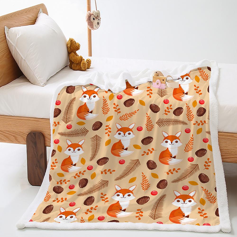 Blanket 2D Digital Printed Lamb Fleece Crystal Fleece Pumpkin Fox Blanket Cover Blanket