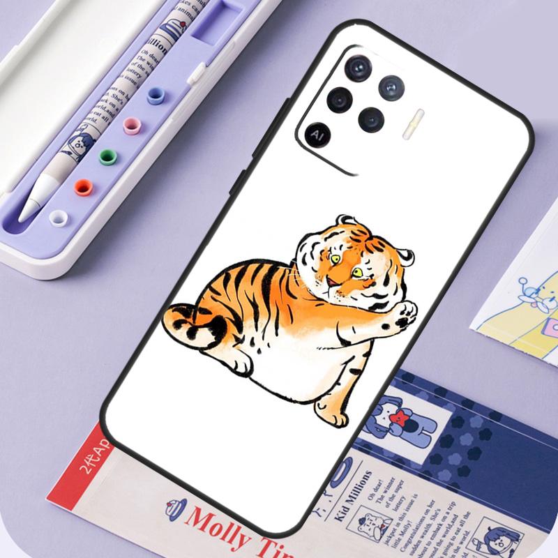 Fat Tiger Cartoon Funny For Oppo A60 A80 A40 A94 A74 A54 A15 A18 A38 A58 A78 A98 A16 A76 A96 A57 A17 A77 A5 Pro Case