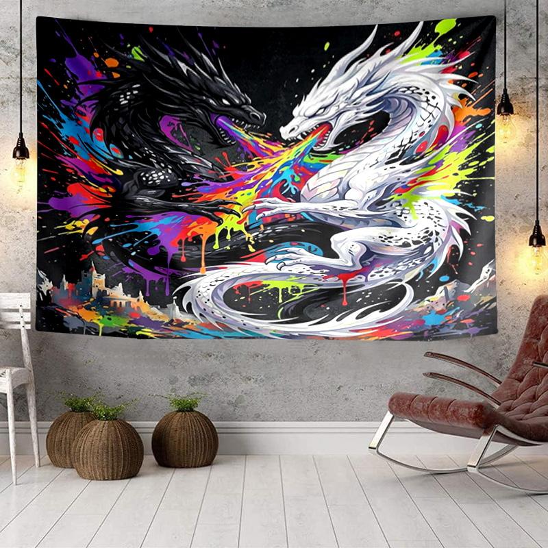 Colorful Dragon Artwork Tapestry, Unique Design Tapestry, Wall Decor for Bedroom,Livingroom, Playroom,Heartwarming Fan Holiday Gifts