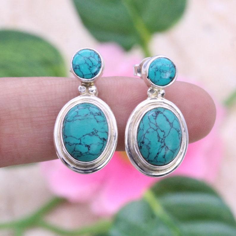 Lab Created Turquoise Gemstone Earring, Handmade Earring, Designer Earring, Gift For Her, 925 Sterling Silver Jewelry