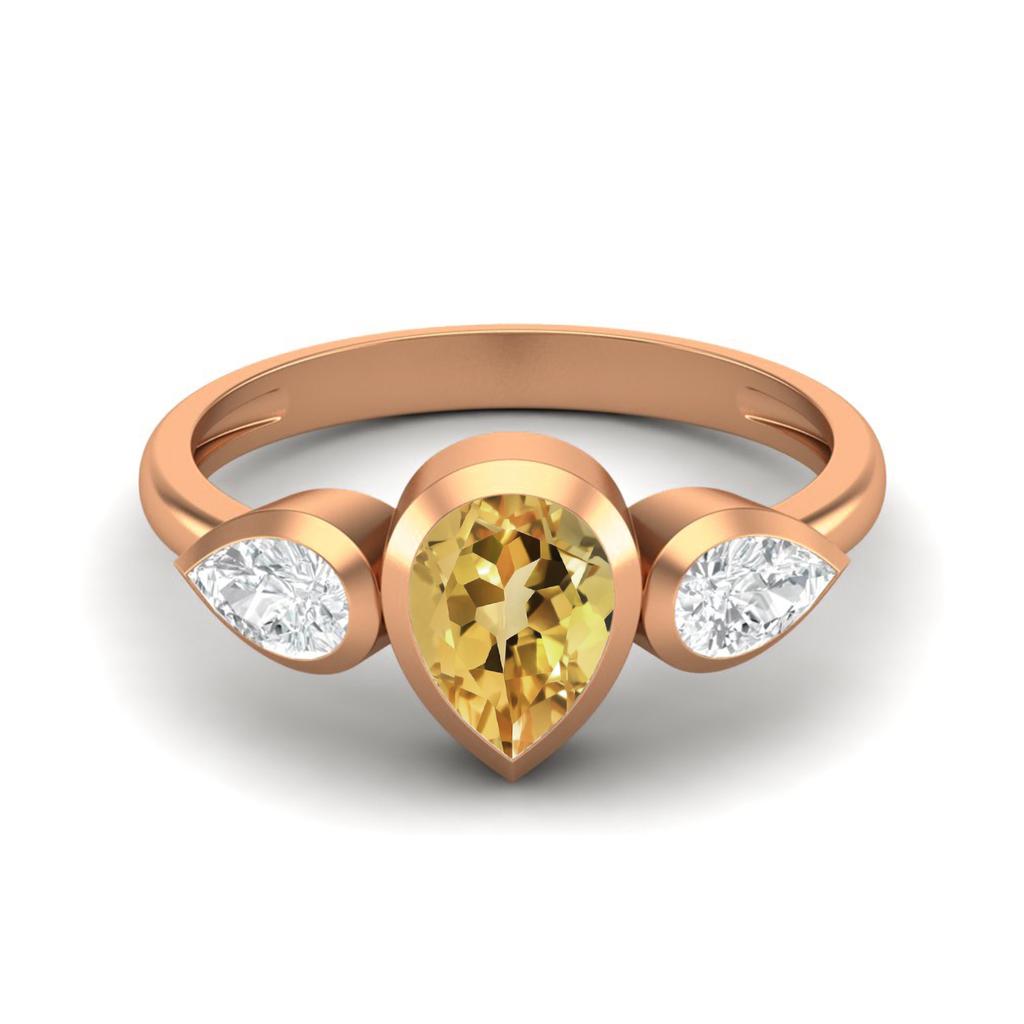 Pear Shape Citrine Gemstone Rose Gold Plated 925 Sterling Silver Ring