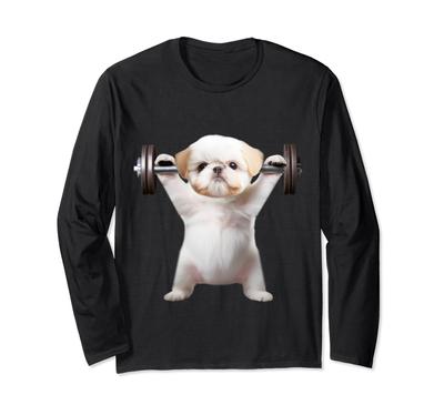 Funny Shih Tzu Dog T-Shirt for Men, Dog Lovers, Cute, Funny Clothing, Gift, Strength Training Long Sleeve T-Shirt