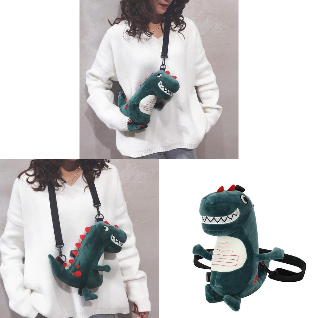 Sac bandoulière en peluche dinosaure pour filles avec poche zippée et intérieur en nylon