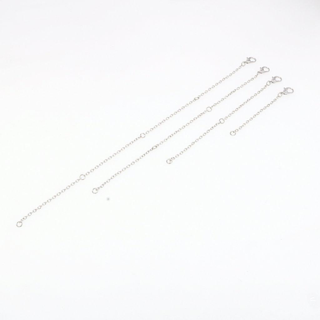 Set of 4 Alloy Gold and Silver Extension Chains for Jewelry: Necklace or Bracelet, Handmade Accessories in 5cm, 10cm, 15cm, and 20cm Lengths.