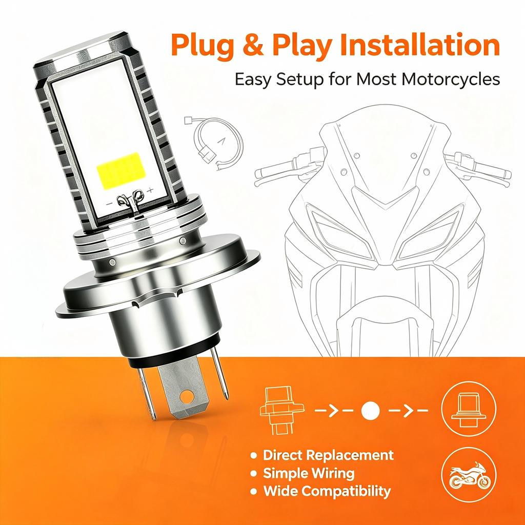 H4 LED Moto H6 BA20D LED Motorcycle Headlight Bulbs 2 Sides COB White 6000K Hi Lo Lamp Scooter Accessories Fog Lights 12V