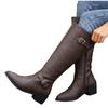 Winter New Knight Boots Large Size Thick Heel Buckle Test Zipper Boots High Boots