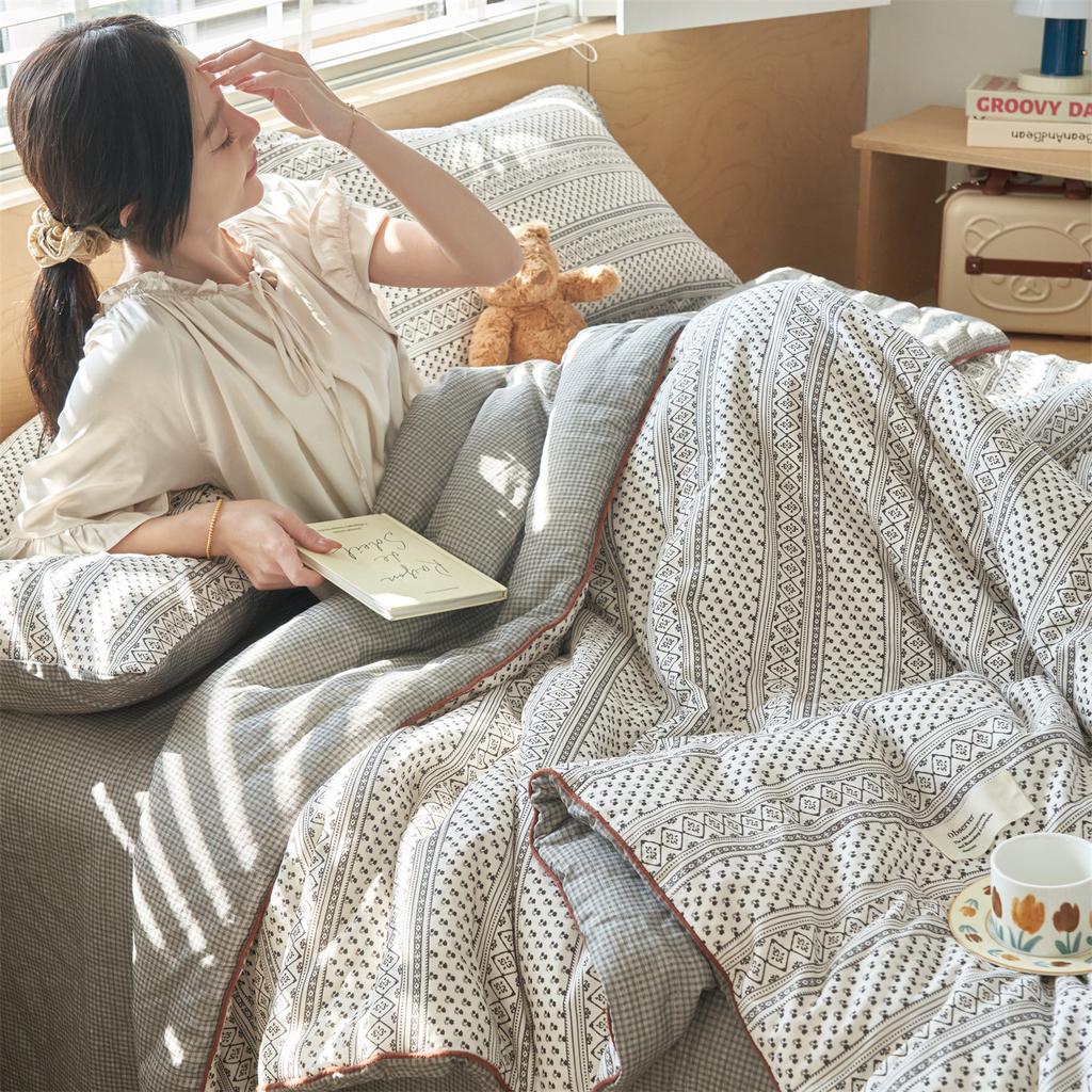 Sleeping Grid A-class Pure Cotton Light Retro Double-layer Yarn Summer Quilt