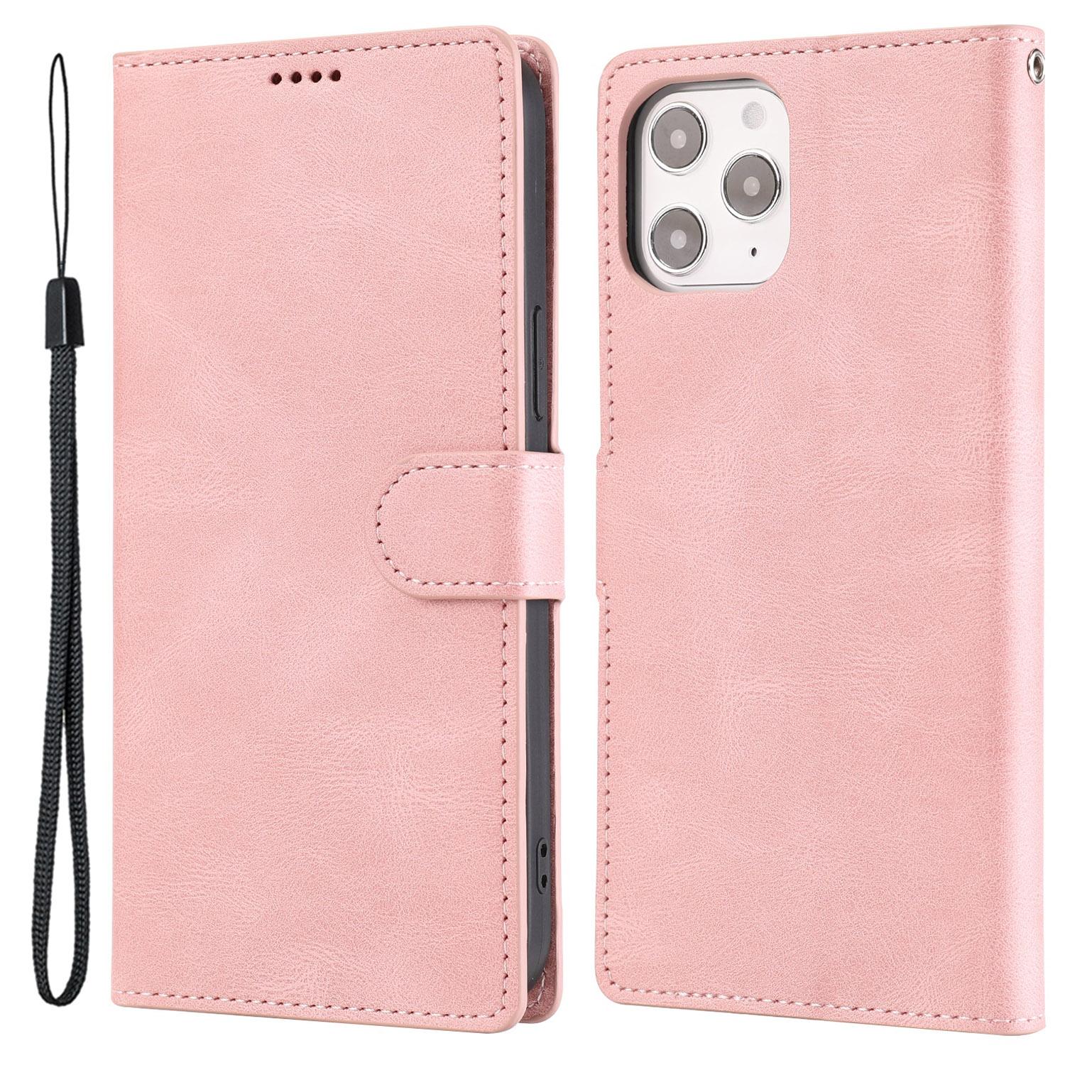 

For iPhone 15 Pro Max Cell Phone Case Dustproof PU Leather Magnetic Stand Wallet Phone Cover with Strap Pink