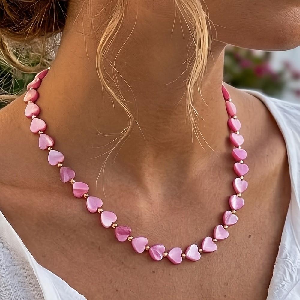 Adjustable Heart Beaded Necklace Ornaments Collarbone Chain Girls Couple Gift