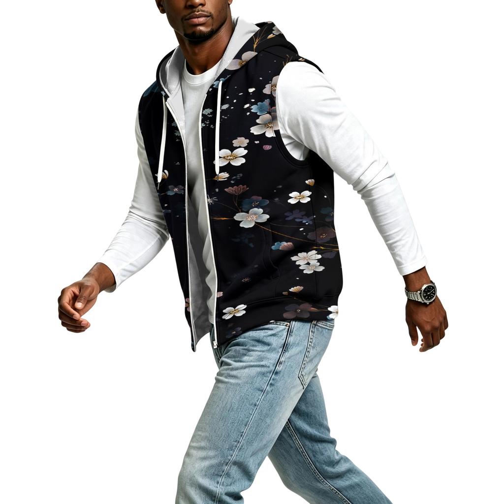 Men's Hooded Sleeveless Casual Zip-Up Sports Vest with Christmas Print Holiday Party Outfit