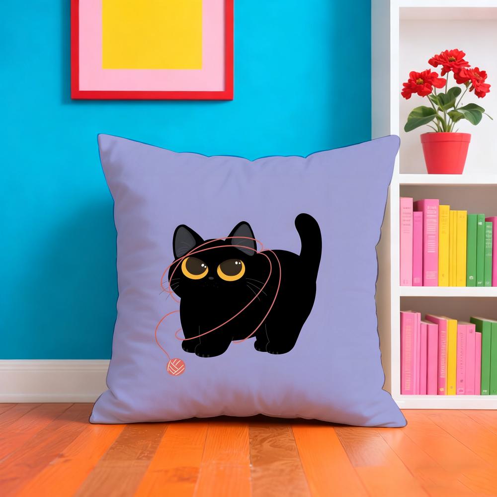 Cartoon Little Black Cat Cute Pillow Case Pillow Case Plush Fabric Soft Double Sided Print Home Sofa High Quality Cushion