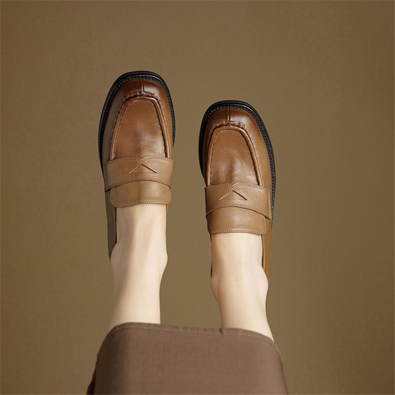Fashion New Spring/autumn Genuine Leather Women Shoes Round Toe Loafers Shoes for Women Fashion Versatile Women Pumps Chunky High Heel