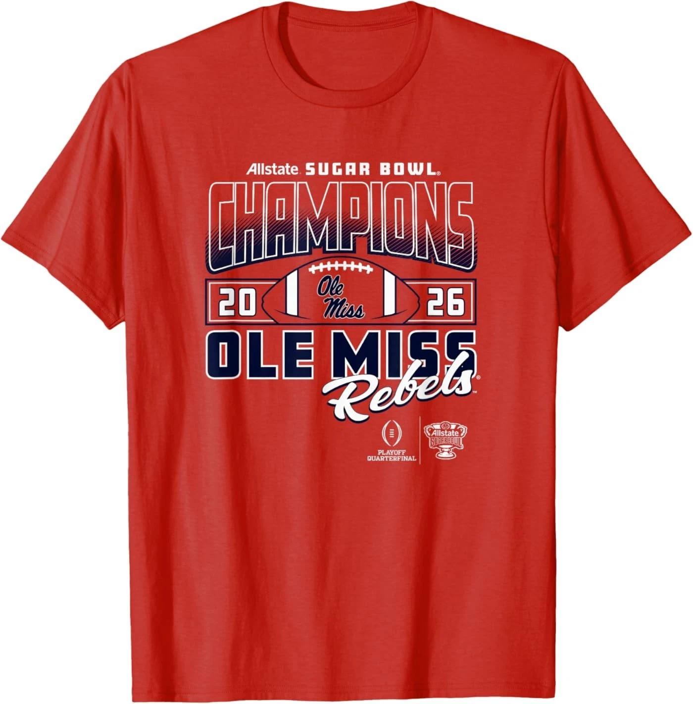 Mississippi Ole Miss Rebels Sugar Bowl Champs 2026 CFP Red T-Shirt L