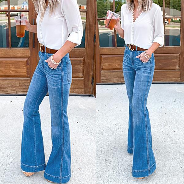 Women Fashion High Waist Skinny Jeans Flared Denim Pants Long Pants Trousers
