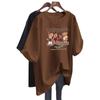 Brown pure cotton with long cartoon short-sleeved T-shirt for women's 2025 early spring new large-size loose top