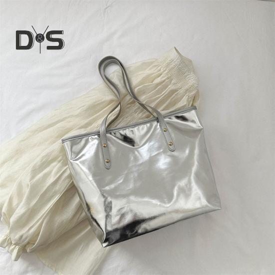 Women Tote Bag Faux Leather Solid Color Shoulder Bag Glossy Casual Armpit Handbag for Phone Keys Cards Work Travel Parties