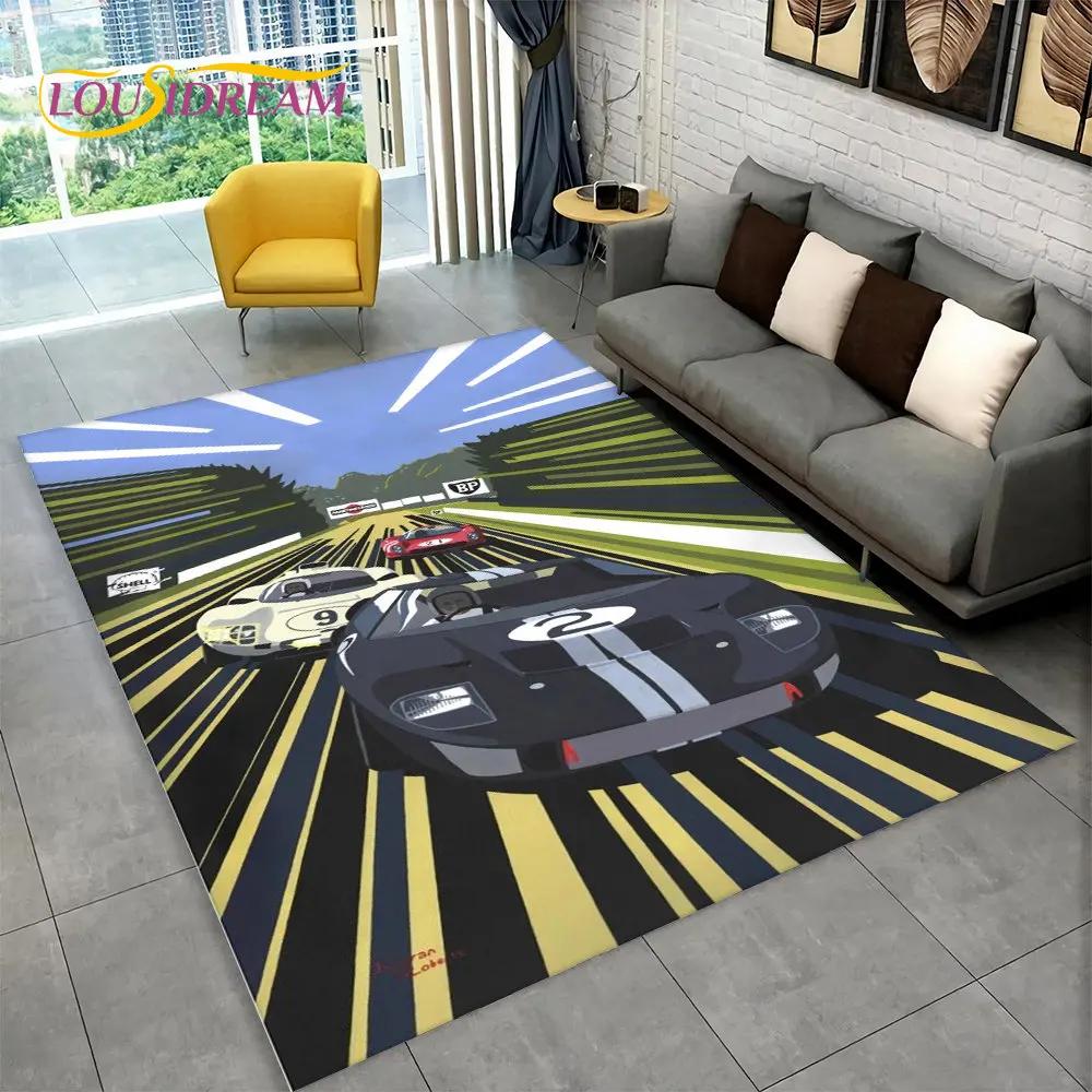 3D závodní auto koberec velký, koberec pro domácí obývací pokoj ložnice pohovka rohožka dekorace, dětská podložka do kuchyně protiskluzová podlahová podložka