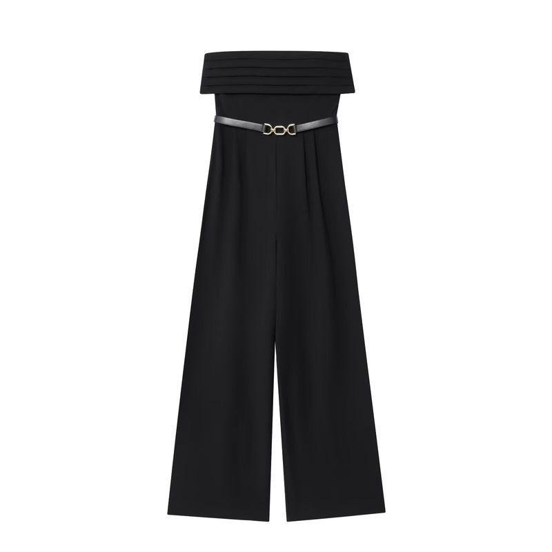 

Araltay New Arrival Fashion Style Women s Clothing Fashion All-Match with Belt Tube Top Crepe Jumpsuit 5029178 Black L