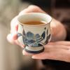 Hand Painted Blue White Flint Red Ceramic Master Cup with Gold Gilded Lily Design for Gongfu Tea Ceremony Home Decor Gift