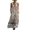 Sleeveless V Neck Floral Print Maxi Dress for Women Casual Bohemian Style Summer Long Sundress with Pockets