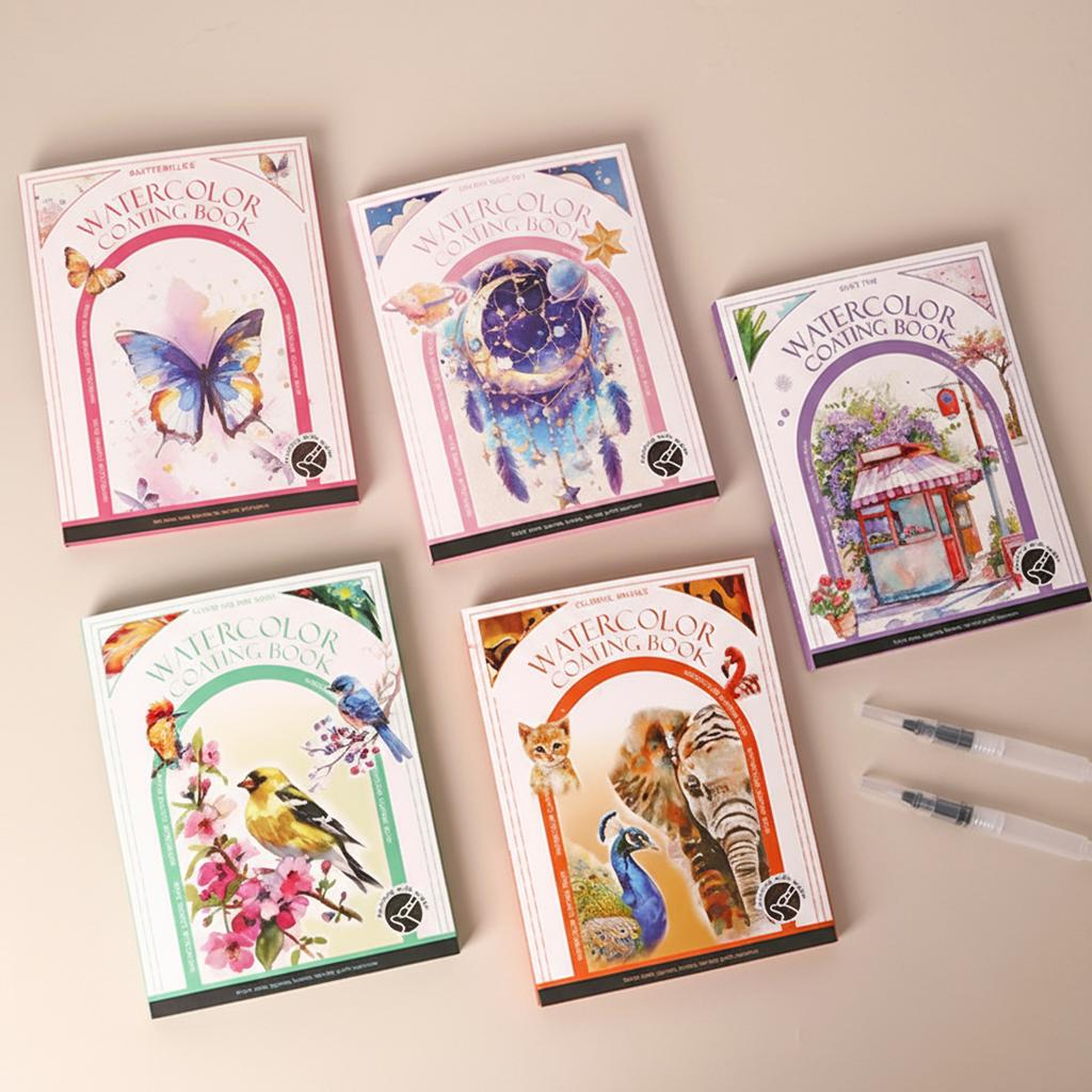 Watercolor Coloring Book with 12 Colors Paint Cakes and Brush Water Color Paper Book Paint Set Watercolor Painting Beginners Set