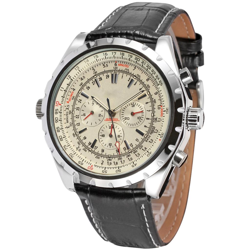 Men S Automatic Mechanical Watch with Leather Strap Fashion Wristwatch Calendar Date Display