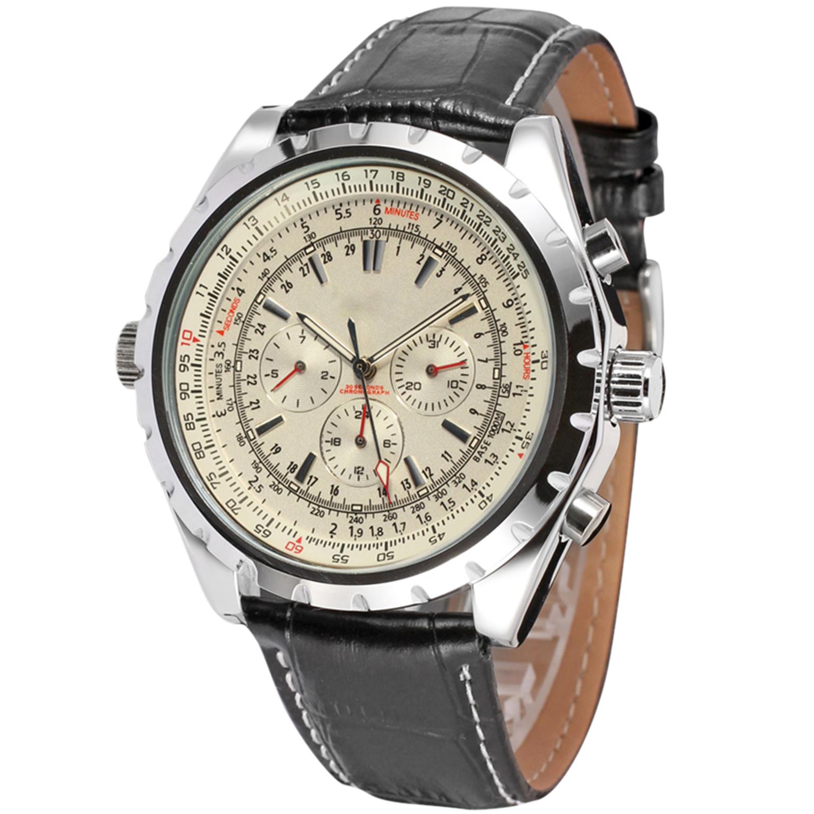 

Men s Automatic Mechanical Watch with Leather Strap Fashion Wristwatch Calendar Date Display