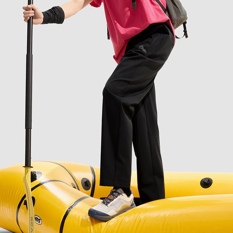 Li Ning Fitness Series Solid Color Casual Elastic Straight Leg Knit Sports Pants Men Bottoms Black AYKU595-1