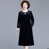Autumn Winter Women's Gold Velvet Dress Crew Neck Plus Size Dress Long Dresses