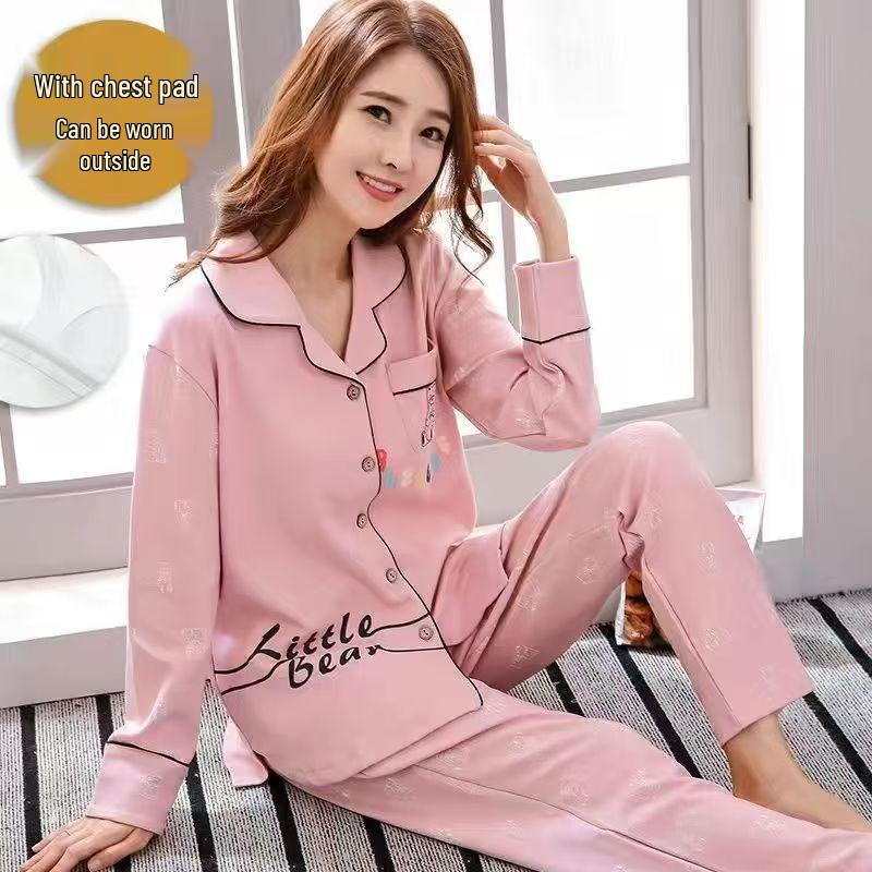 Damen Cardigan Revers Homewear Set – Langarm Pyjama für Herbst und Frühling