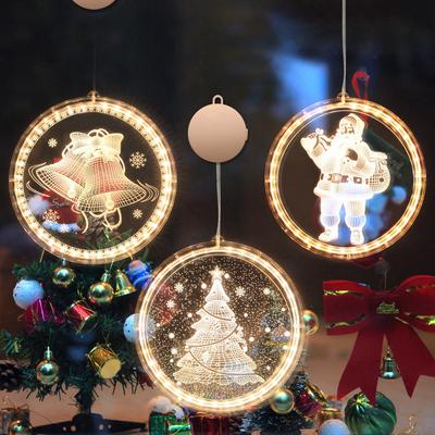 Christmas Light Strings 3D Hanging Lights LED Light Bells Snow Elk Decorative Lights Battery Light Window Decoration