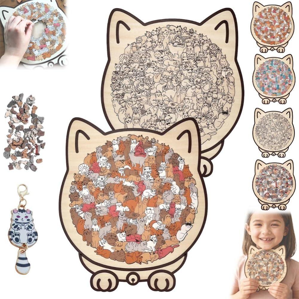 Z Ramką Sylwetki Kota Drewniane Puzzle Koty Zwierzęta Dekoracyjne Kolor Makaronikowy