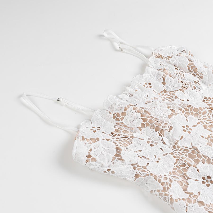 2025 Frühling Damen Schnür-Slim-Fit Schlitz Spitzen-Camisole-Kleid