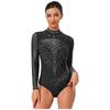 Women Mock Turtleneck Long Sleeve See-through Sparkly Rhinestone Leotards Gymnastics Performance Outfits