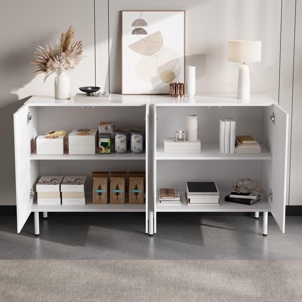 Modern sideboard with 3D curved doors, handleless design, living room hallway storage, made of PB and MDF, metal legs