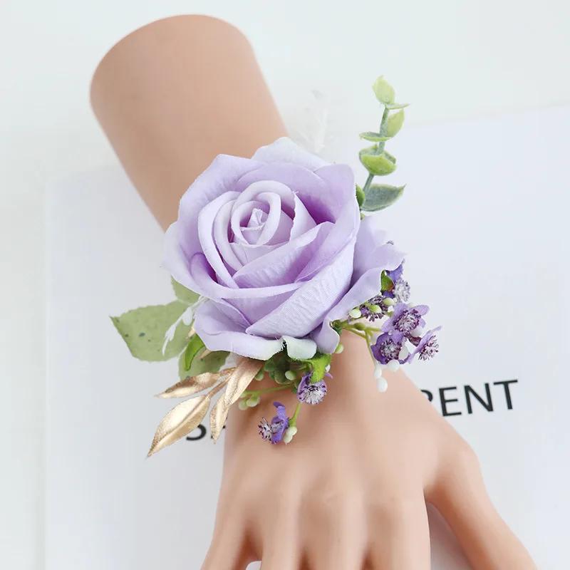 6pcs White Pink Corsage and Boutonniere Set Artificial Rose Wristlet Suit Flower for Men Wedding Party Prom Decoration
